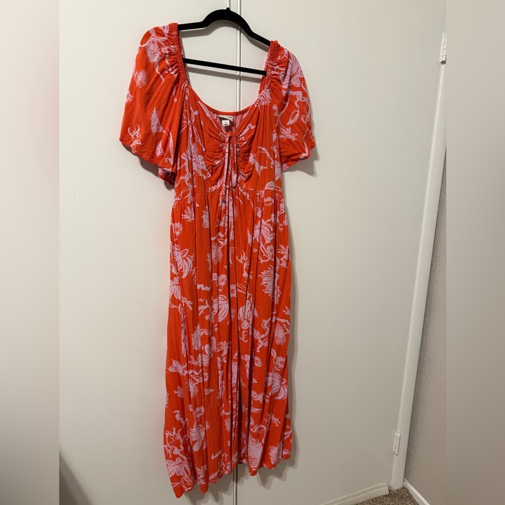 Ava & Viv Coral Red Floral Maxi Dress